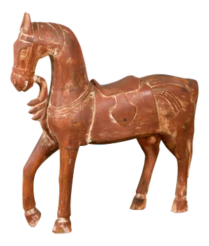 Mid 20th Century Indian Carved and Painted Wooden Mogul Horse on Rectangular Base
