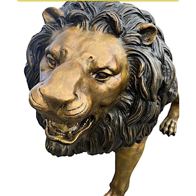 Chocolate Pair of Monumental Bronze Lions For Sale - Image 8 of 10
