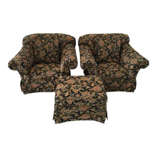 Drexel Heritage Oversized Tufted Chairs & Ottoman For Sale