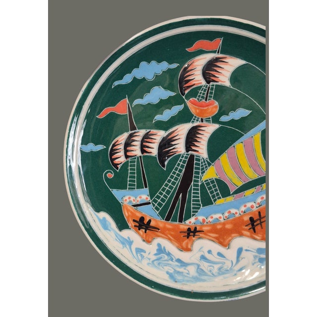 Mid 20th Century Vintage Turkish Colorful Majolica Sailing Galleon Ship Wall Plate Marked "Beste" For Sale - Image 5 of 8