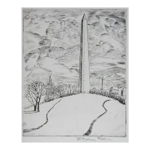Small Vintage Washington Monument in Winter Etching