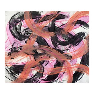 Abstract Jerry Adams Pink Salmon & Black Painting on Paper For Sale