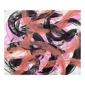Abstract Jerry Adams Pink Salmon & Black Painting on Paper