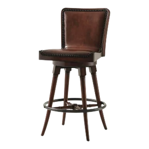 English Leather Upholstered Swivel Bar Stool