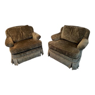Vintage Custom Upholstered Green Club Chairs - a Pair For Sale