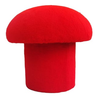 1970s Vintage Red Fuzzy Mushroom Ottoman For Sale