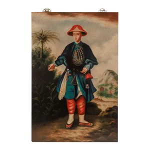 Chinese School, 19th Century Portrait Painting of an "Emperor Holding a Bird"