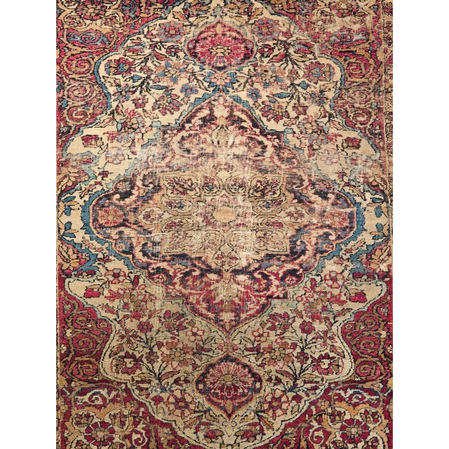 19th Century Persian Kerman Lavar Rug, Hand-Knotted Wool, Floral Pattern, Ivory & Red, 4x5 For Sale - Image 14 of 18