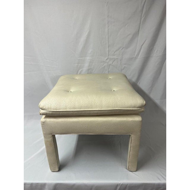 Square Billy Baldwin Pillow Top Ottoman. Classic ivory ottoman with button top . Nice durable neutral fabric . Could use a...