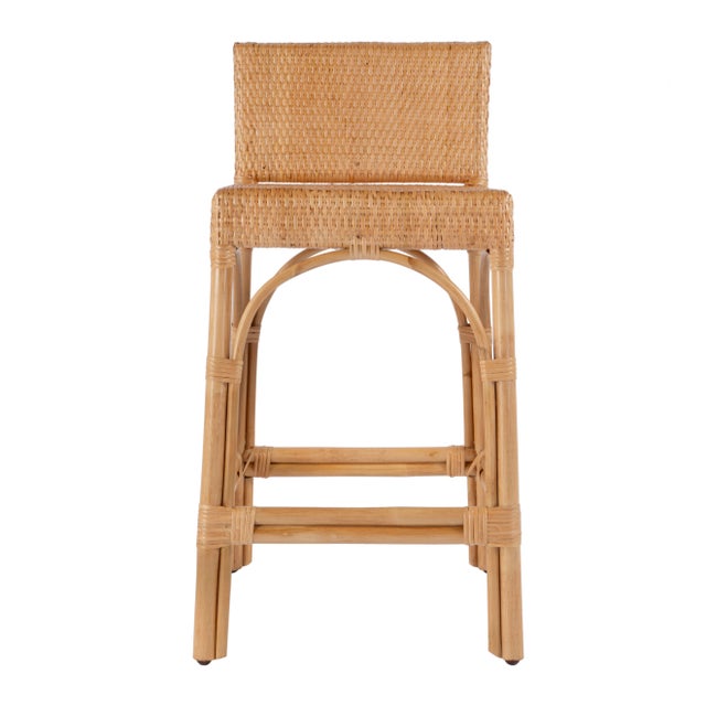 Spritely Home Accent Furniture Serienna 24.5 in. Seat Height Rectangular Rattan Low Back Counter Stool, Natural Rattan For Sale - Image 4 of 10
