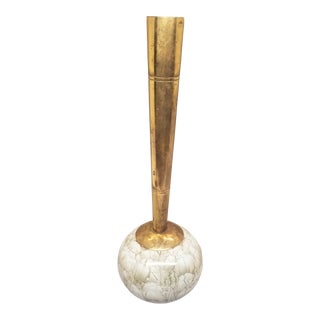 Delft Holland, Marbled, Iridescent Hand Painted Bud Vase. Ceramic & Brass For Sale