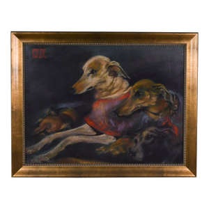 Late 20th Century Framed Signed Untitled Grey Hounds Pastel