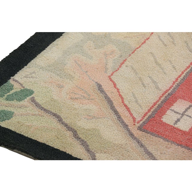 Antique Hooked Rug With Farm Pictorials in Cream and Green, From Rug & Kilim For Sale In New York - Image 6 of 7