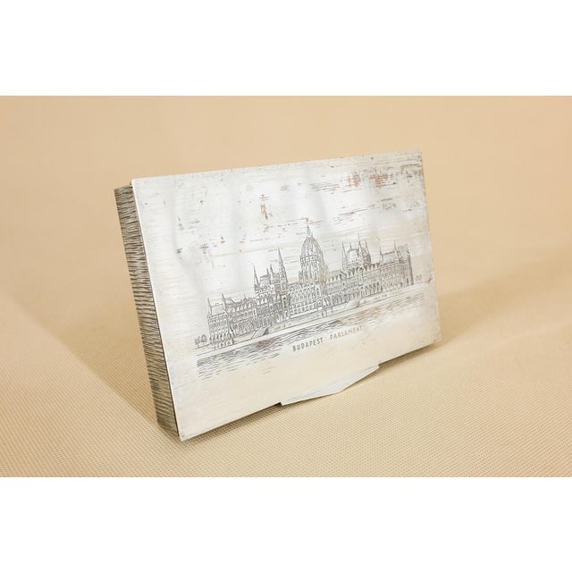 Mid-Century Modern Mid-Century Metal & Wood Budapest Parliament Cigarette Box For Sale - Image 3 of 13