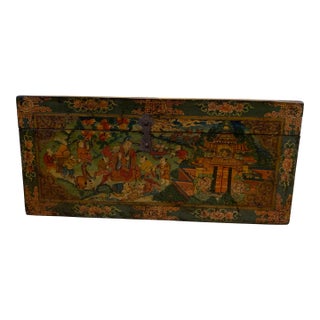Antique Tibetan Painted Trunk Linen Chest Coffer For Sale