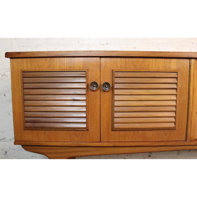 Brown Mid-Century Teak Credenza W/ Louvered Front For Sale - Image 8 of 18