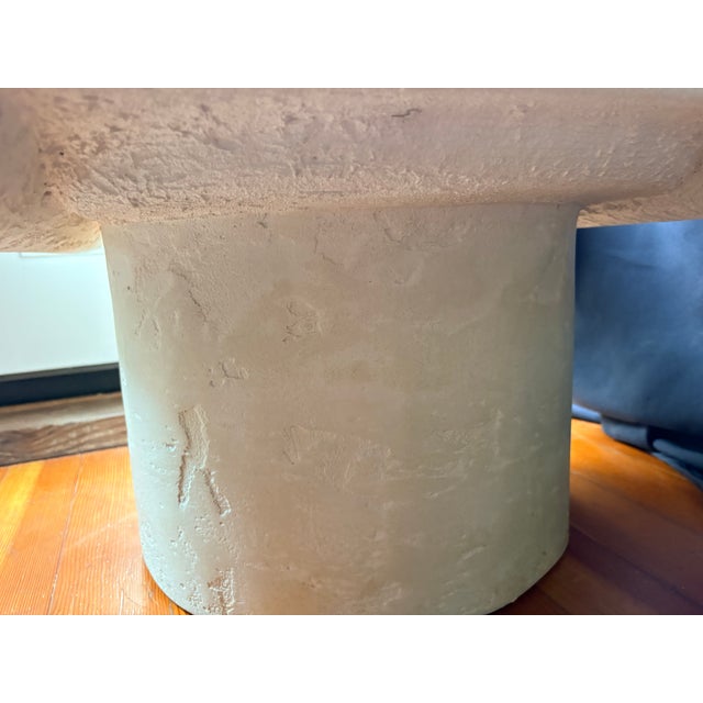 Late 20th Century Neoclassical Ionic Capital Plaster Coffee Table, Architectural Column Form, Square Top on Cylindrical Pedestal Base For Sale In Los Angeles - Image 6 of 8
