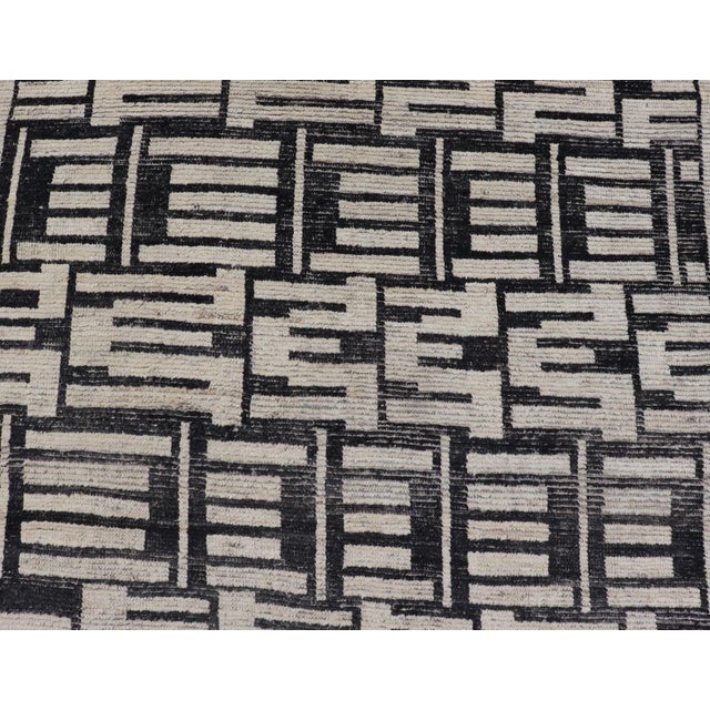 Textile Sub-Geometric Afghan Abstract All-Over Modern Design in Ebony and Ivory 6'7 X 13'0 For Sale - Image 7 of 11