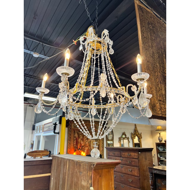 Vintage Empire Style Brass and Rock Crystal Six Light Chandelier For Sale - Image 17 of 18