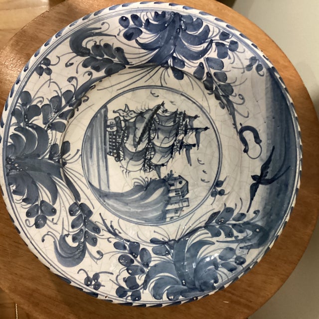 18th Century Tin-Glazed Large Ceramic Galleon Sailing Ship Wall Decor Plate by Delft For Sale - Image 11 of 12