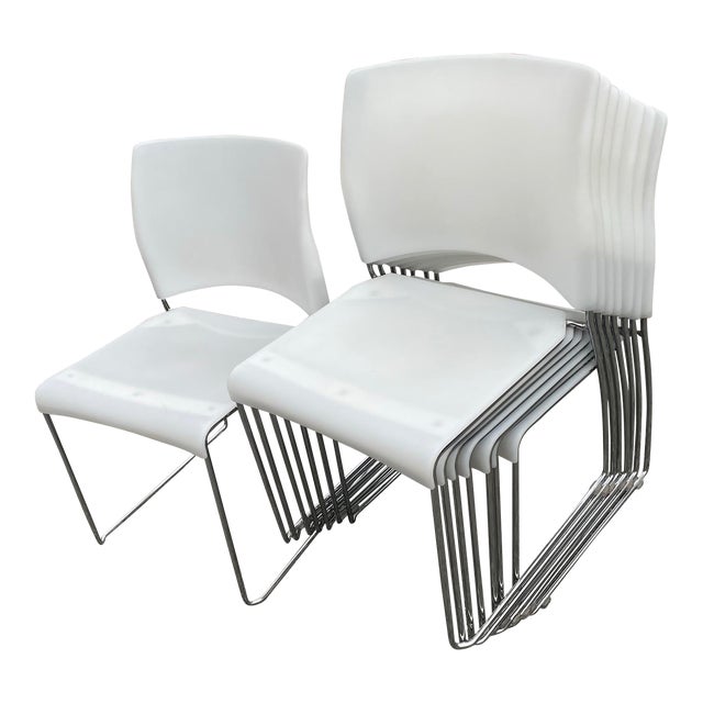 Set of 8 Vintage Chrome Dining /Office Stackable White Vinyl Chairs Chairish