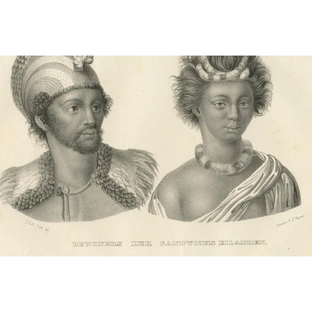 This lithograph by Karl Joseph Brodtmann depicts two individuals from the Sandwich Islands, now known as Hawaii. The...
