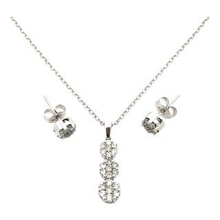 Solid White Gold Diamond Stud Earrings & Pendant Necklace Set For Sale