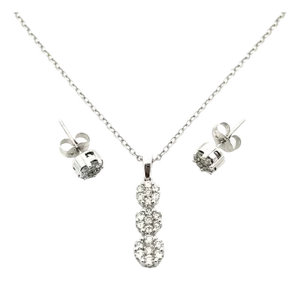 Solid White Gold Diamond Stud Earrings & Pendant Necklace Set