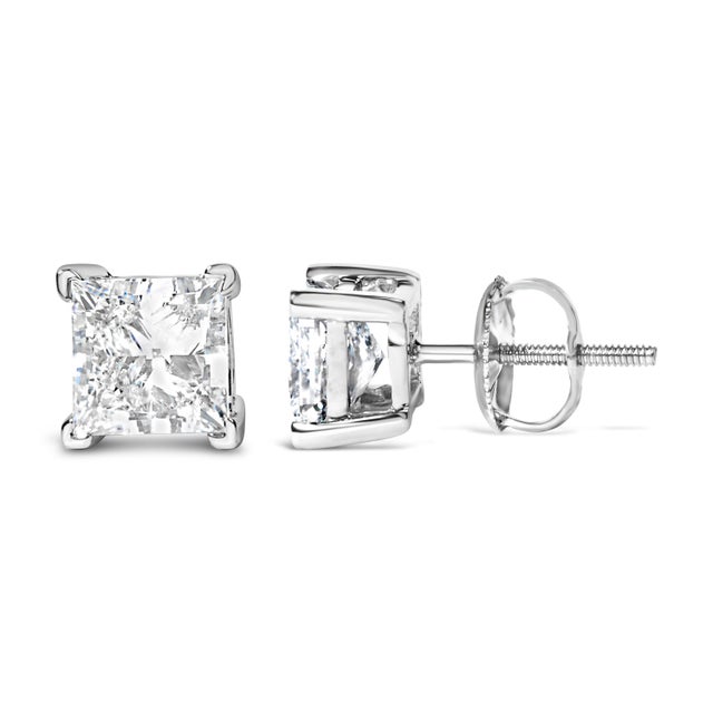 Contemporary 14K White Gold 1 1/2 Cttw Princess Cut Lab-Grown Diamond Solitaire Stud Earrings (F-G Color, VS2-SI1 Clarity) For Sale - Image 3 of 5
