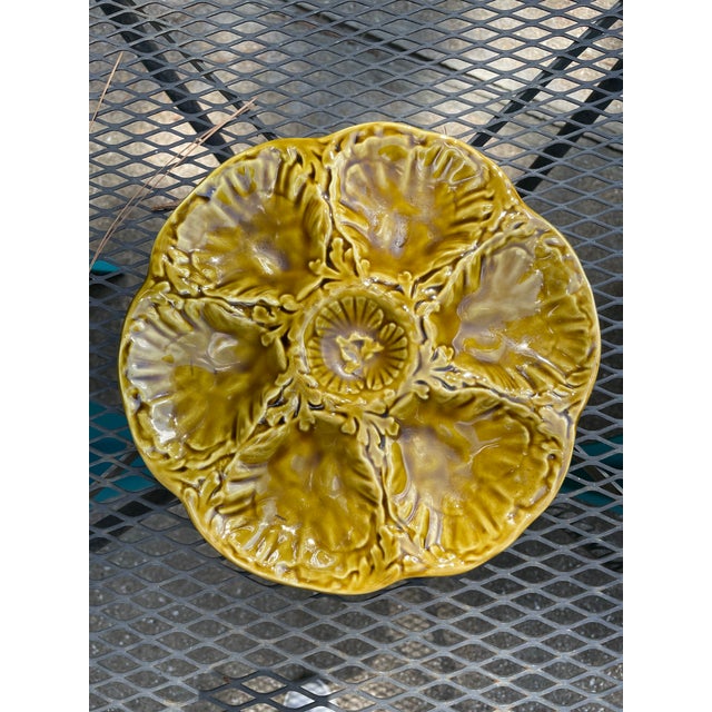 1950s French Gien Majolica Olive Green Oyster Plate For Sale - Image 15 of 15