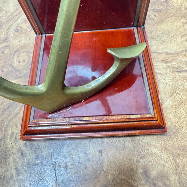 American Brass and Wood Anchor Bookends- A Pair For Sale - Image 3 of 8