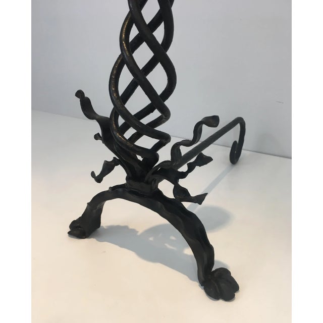 Twisted Wrought Iron Andirons with Finials, French, circa 1920 - A Pair For Sale - Image 6 of 13
