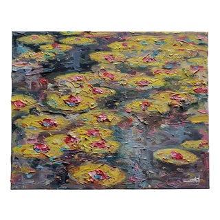 Vivek Mandalia, Lotus and Waterlilies, Oil on Canvas For Sale