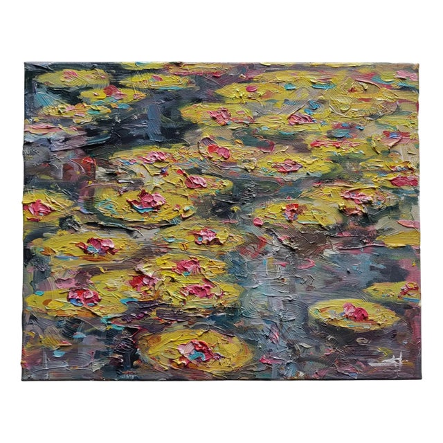 Vivek Mandalia, Lotus and Waterlilies, Oil on Canvas For Sale