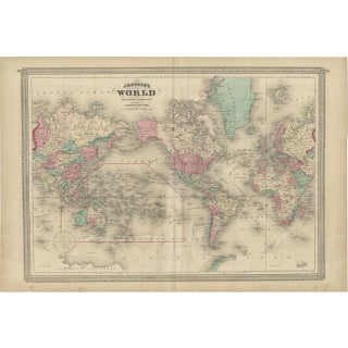 Antique Map of the World by Johnson, 1872 For Sale