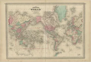 Antique Map of the World by Johnson, 1872