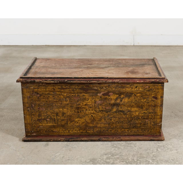 Contemporary 19th Century Burmese Lacquered Wooden Buddhist Trunk or Chest For Sale - Image 3 of 18