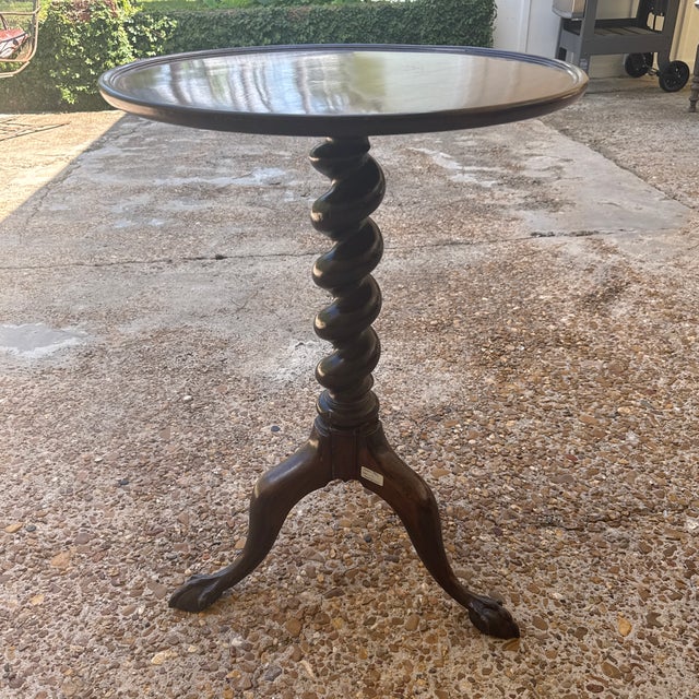Brown English Carved Mahogany Chippendale Style Candle Stand, C. 1900, the Dished Circular Top on a Rope For Sale - Image 8 of 8