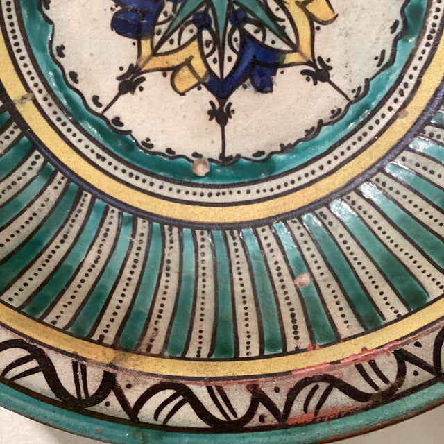 Bottle Green Late 19th Century Large Moroccan Ceramic Wall Decor Plate Polychrome Handcrafted Hand Painted Glazed From Fez For Sale - Image 8 of 12