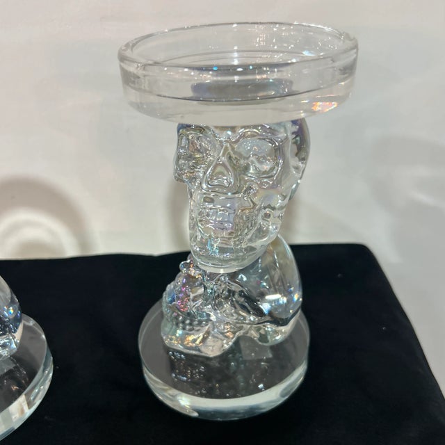 1990s 1990s Stunning Pair of Opulent Crystal Skull Candleholders For Sale - Image 5 of 7