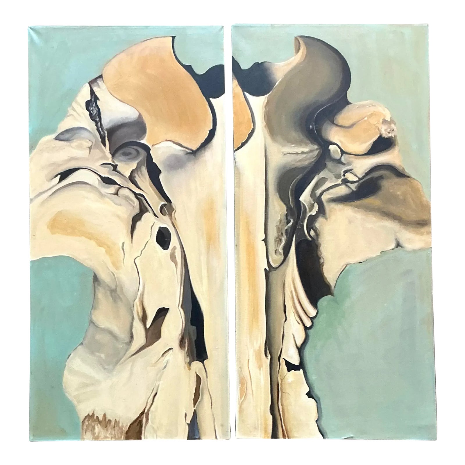 Vintage Boho Original Abstract Diptych on Canvas | Chairish