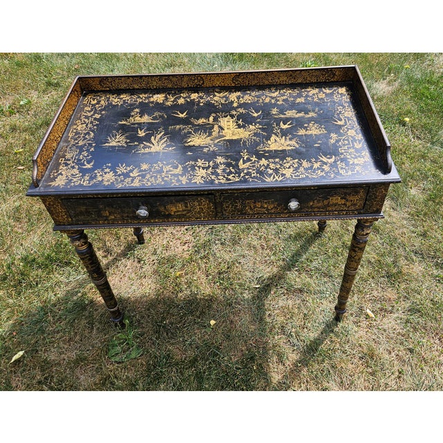 Anglo-Chinese Rarity: Early 19th-Century Chinese Export Black Lacquer Writing Desk, Canton, Circa 1820 For Sale - Image 11 of 18