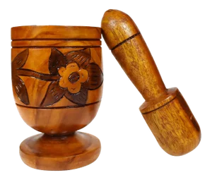 Vintage Hand-Carved Wood Footed Mortar & Pestle Set- 2 Pieces