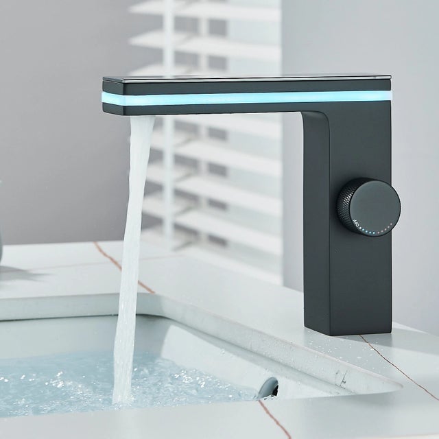 Black Bathroom Sink Faucet 1 Hole Led Temp Display Lavatory Vanity Mixer Taps For Sale - Image 4 of 8