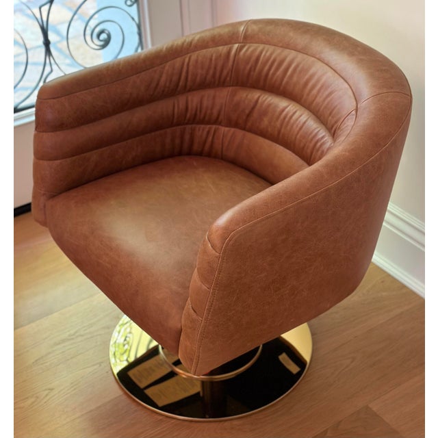 Cb2 Mid Century Modern Style Leather Barrel Swivel Chair With Gold