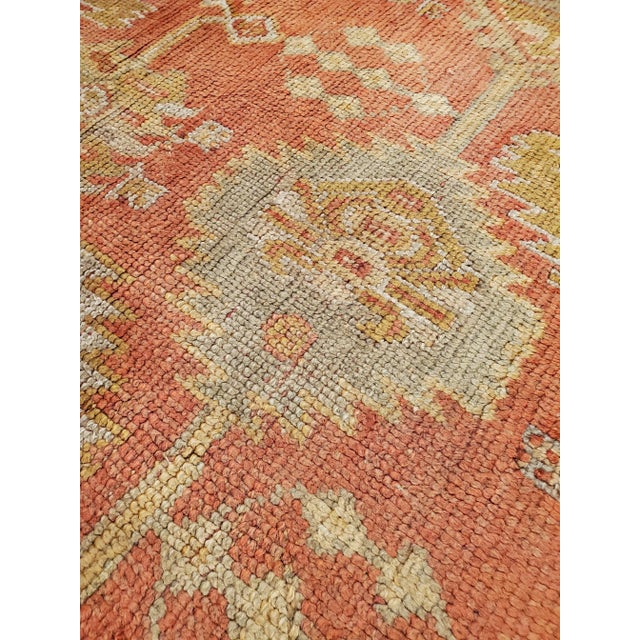 Antique Oushak Oriental Handmade Saffron, Light Blue & Coral Rug For Sale - Image 12 of 12