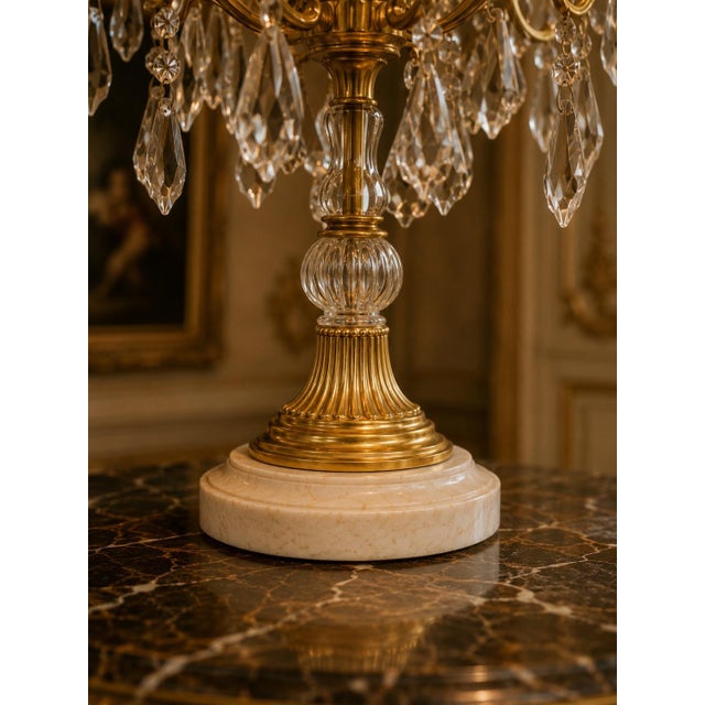 1990 French Louis XVI Gold Bronze Crystal Candelabra Table Lamp For Sale - Image 10 of 16