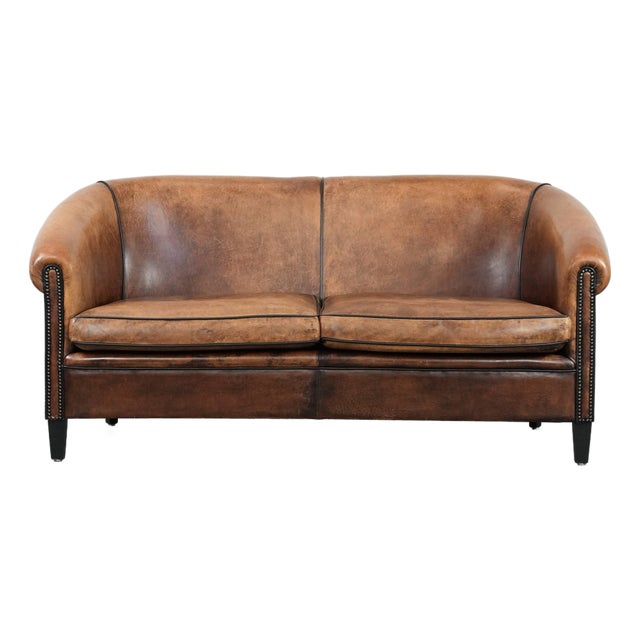 Vintage Sheepskin 2.5 Seater Club Sofa with a Weathered Look For Sale