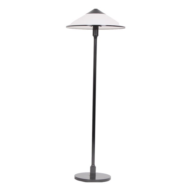 Floor Lamp in Black Metal and Plastic with White Shade, 1960s For Sale
