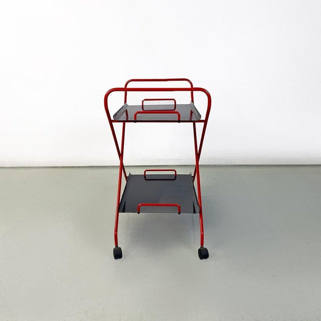 Italian Modern Black and Red Metal Food Trolley on Wheels, 1980s For Sale - Image 10 of 14